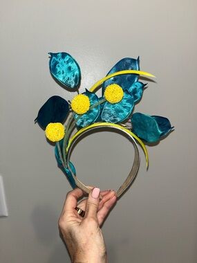 Teal and Yellow Floral Derby Headband. Light and whimsy for colorful fun!